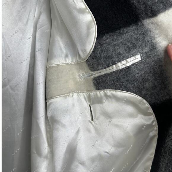 NWT Ganni McKinney Wool in Egret Black & Cream Check Belted Jacket 40 / 10 - Picture 7 of 16